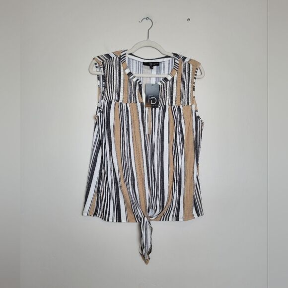 NEW Fred David Striped Sleeveless Top Camisole Front Tie Smocked Casual Large - Picture 5 of 10